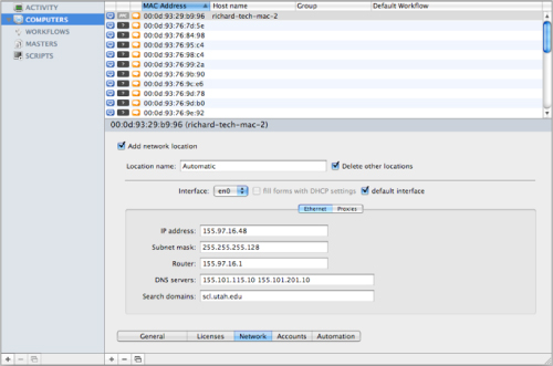 DeployStudio Admin - Computers - Network